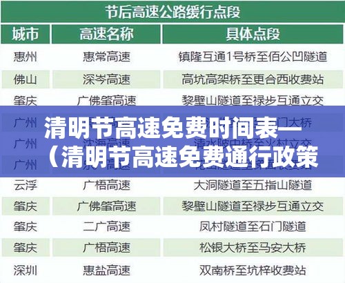 清明节高速免费时间表—（清明节高速免费通行政策）