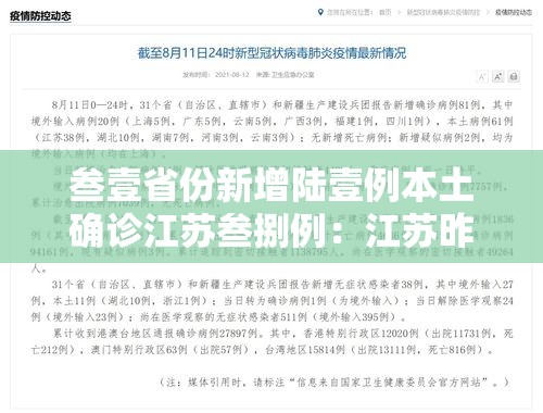 叁壹省份新增陆壹例本土确诊江苏叁捌例:江苏昨日新增壹例本土无症状 叁壹省份新增陆壹例本土确诊江苏叁捌例:江苏昨日新增壹例本土无症状